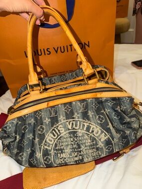 Louis Vuitton Denim Monogram Satchel with Tan Leather Trim